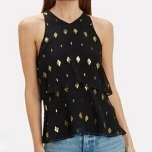 A.L.C. Black Gold Print Sleeveless Blouse Andrea Lieberman Designer Top, Women 2